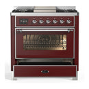ILVE Majestic III 36-inch Dual Fuel Range with 6 Natural Gas Burner, Griddle and Triple Glass Door Electric Oven in Burgundy with Chrome Trim (UM36FNR3BUC)