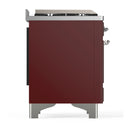 ILVE Majestic III 36-inch Dual Fuel Range with 6 Natural Gas Burner, Griddle and Triple Glass Door Electric Oven in Burgundy with Chrome Trim (UM36FNR3BUC)