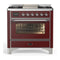 ILVE Majestic III 36-inch Dual Fuel Range with 5 Liquid Propane Burner, Griddle and Triple Glass Door Electric Oven in Burgundy with Chrome Trim (UM36FNR3BUCLP)