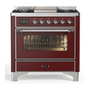 ILVE Majestic III 36-inch Dual Fuel Range with 6 Natural Gas Burner, Griddle and Triple Glass Door Electric Oven in Burgundy with Chrome Trim (UM36FNR3BUC)