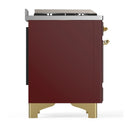 ILVE Majestic III 36-inch Dual Fuel Range with 6 Natural Gas Burner, Griddle and Triple Glass Door Electric Oven in Burgundy with Brass Trim (UM36FNR3BUG)
