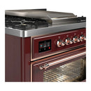 ILVE Majestic III 36-inch Dual Fuel Range with 6 Natural Gas Burner, Griddle and Triple Glass Door Electric Oven in Burgundy with Copper Trim (UM36FNR3BUP)