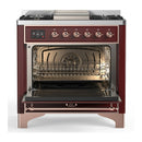 ILVE Majestic III 36-inch Dual Fuel Range with 6 Natural Gas Burner, Griddle and Triple Glass Door Electric Oven in Burgundy with Copper Trim (UM36FNR3BUP)