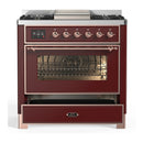 ILVE Majestic III 36-inch Dual Fuel Range with 5 Liquid Propane Burner, Griddle and Triple Glass Door Electric Oven in Burgundy with Copper Trim (UM36FNR3BUPLP)