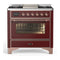 ILVE Majestic III 36-inch Dual Fuel Range with 6 Natural Gas Burner, Griddle and Triple Glass Door Electric Oven in Burgundy with Copper Trim (UM36FNR3BUP)