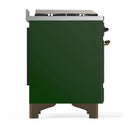ILVE Majestic III 36-inch Dual Fuel Range with 6 Natural Gas Burner, Griddle and Triple Glass Door Electric Oven in Emerald Green with Burnished Trim (UM36FNR3EGB)