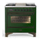 ILVE Majestic III 36-inch Dual Fuel Range with 5 Liquid Propane Burner, Griddle and Triple Glass Door Electric Oven in Emerald Green with Burnished Trim (UM36FNR3EGBLP)