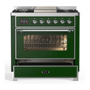 ILVE Majestic III 36-inch Dual Fuel Range with 6 Natural Gas Burner, Griddle and Triple Glass Door Electric Oven in Emerald Green with Chrome Trim (UM36FNR3EGC)