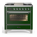 ILVE Majestic III 36-inch Dual Fuel Range with 5 Liquid Propane Burner, Griddle and Triple Glass Door Electric Oven in Emerald Green with Chrome Trim (UM36FNR3EGCLP)