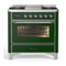 ILVE Majestic III 36-inch Dual Fuel Range with 5 Liquid Propane Burner, Griddle and Triple Glass Door Electric Oven in Emerald Green with Chrome Trim (UM36FNR3EGCLP)