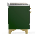 ILVE Majestic III 36-inch Dual Fuel Range with 6 Natural Gas Burner, Griddle and Triple Glass Door Electric Oven in Emerald Green with Brass Trim (UM36FNR3EGG)