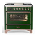 ILVE Majestic III 36-inch Dual Fuel Range with 6 Natural Gas Burner, Griddle and Triple Glass Door Electric Oven in Emerald Green with Copper Trim (UM36FNR3EGP)