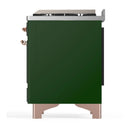 ILVE Majestic III 36-inch Dual Fuel Range with 6 Natural Gas Burner, Griddle and Triple Glass Door Electric Oven in Emerald Green with Copper Trim (UM36FNR3EGP)
