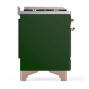 ILVE Majestic III 36-inch Dual Fuel Range with 6 Natural Gas Burner, Griddle and Triple Glass Door Electric Oven in Emerald Green with Copper Trim (UM36FNR3EGP)