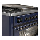 ILVE Majestic III 36-inch Dual Fuel Range with 5 Liquid Propane Burner, Griddle and Triple Glass Door Electric Oven in Midnight Blue with Burnished Trim (UM36FNR3MBBLP)