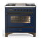 ILVE Majestic III 36-inch Dual Fuel Range with 6 Natural Gas Burner, Griddle and Triple Glass Door Electric Oven in Midnight Blue with Burnished Trim (UM36FNR3MBB)