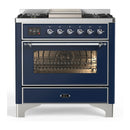 ILVE Majestic III 36-inch Dual Fuel Range with 6 Natural Gas Burner, Griddle and Triple Glass Door Electric Oven in Midnight Blue with Chrome Trim (UM36FNR3MBC)