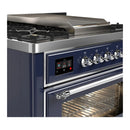 ILVE Majestic III 36-inch Dual Fuel Range with 5 Liquid Propane Burner, Griddle and Triple Glass Door Electric Oven in Midnight Blue with Chrome Trim (UM36FNR3MBCLP)