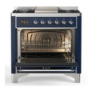 ILVE Majestic III 36-inch Dual Fuel Range with 5 Liquid Propane Burner, Griddle and Triple Glass Door Electric Oven in Midnight Blue with Chrome Trim (UM36FNR3MBCLP)