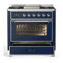 ILVE Majestic III 36-inch Dual Fuel Range with 6 Natural Gas Burner, Griddle and Triple Glass Door Electric Oven in Midnight Blue with Chrome Trim (UM36FNR3MBC)