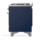 ILVE Majestic III 36-inch Dual Fuel Range with 5 Liquid Propane Burner, Griddle and Triple Glass Door Electric Oven in Midnight Blue with Chrome Trim (UM36FNR3MBCLP)