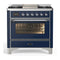 ILVE Majestic III 36-inch Dual Fuel Range with 5 Liquid Propane Burner, Griddle and Triple Glass Door Electric Oven in Midnight Blue with Chrome Trim (UM36FNR3MBCLP)
