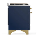 ILVE Majestic III 36-inch Dual Fuel Range with 5 Liquid Propane Burner, Griddle and Triple Glass Door Electric Oven in Blue Grey with Brass Trim (UM36FNR3MBGLP)