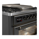 ILVE Majestic III 36-inch Dual Fuel Range with 6 Natural Gas Burner, Griddle and Triple Glass Door Electric Oven in Graphite Matte with Burnished Trim (UM36FNR3MGB)