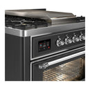 ILVE Majestic III 36-inch Dual Fuel Range with 5 Liquid Propane Burner, Griddle and Triple Glass Door Electric Oven in Graphite Matte with Chrome Trim (UM36FNR3MGCLP)