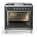 ILVE Majestic III 36-inch Dual Fuel Range with 6 Natural Gas Burner, Griddle and Triple Glass Door Electric Oven in Graphite Matte with Chrome Trim (UM36FNR3MGC)