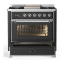 ILVE Majestic III 36-inch Dual Fuel Range with 6 Natural Gas Burner, Griddle and Triple Glass Door Electric Oven in Graphite Matte with Chrome Trim (UM36FNR3MGC)