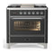 ILVE Majestic III 36-inch Dual Fuel Range with 5 Liquid Propane Burner, Griddle and Triple Glass Door Electric Oven in Graphite Matte with Chrome Trim (UM36FNR3MGCLP)