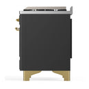 ILVE Majestic III 36-inch Dual Fuel Range with 6 Natural Gas Burner, Griddle and Triple Glass Door Electric Oven in Graphite Matte with Brass Trim (UM36FNR3MGG)