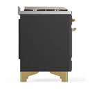 ILVE Majestic III 36-inch Dual Fuel Range with 6 Natural Gas Burner, Griddle and Triple Glass Door Electric Oven in Graphite Matte with Brass Trim (UM36FNR3MGG)