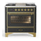 ILVE Majestic III 36-inch Dual Fuel Range with 6 Natural Gas Burner, Griddle and Triple Glass Door Electric Oven in Graphite Matte with Brass Trim (UM36FNR3MGG)