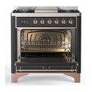 ILVE Majestic III 36-inch Dual Fuel Range with 6 Natural Gas Burner, Griddle and Triple Glass Door Electric Oven in Graphite Matte with Copper Trim (UM36FNR3MGP)