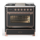 ILVE Majestic III 36-inch Dual Fuel Range with 6 Natural Gas Burner, Griddle and Triple Glass Door Electric Oven in Graphite Matte with Copper Trim (UM36FNR3MGP)