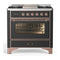 ILVE Majestic III 36-inch Dual Fuel Range with 5 Liquid Propane Burner, Griddle and Triple Glass Door Electric Oven in Graphite Matte with Copper Trim (UM36FNR3MGPLP)