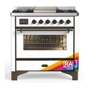 ILVE Majestic III 36-inch Dual Fuel Range with 6 Natural Gas Burner, Griddle and Triple Glass Door Electric Oven in RAL with Burnished Trim (UM36FNR3RAB)