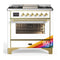 ILVE Majestic III 36-inch Dual Fuel Range with 6 Natural Gas Burner, Griddle and Triple Glass Door Electric Oven in RAL with Brass Trim (UM36FNR3RAG)