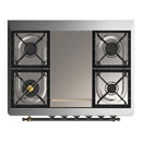 ILVE Majestic III 36-inch Dual Fuel Range with 6 Natural Gas Burner, Griddle and Triple Glass Door Electric Oven in Stainless Steel with Burnished Trim (UM36FNR3SSB)