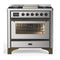 ILVE Majestic III 36-inch Dual Fuel Range with 6 Natural Gas Burner, Griddle and Triple Glass Door Electric Oven in Stainless Steel with Burnished Trim (UM36FNR3SSB)