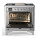 ILVE Majestic III 36-inch Dual Fuel Range with 6 Natural Gas Burner, Griddle and Triple Glass Door Electric Oven in Stainless Steel with Chrome Trim (UM36FNR3SSC)