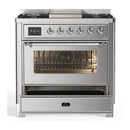 ILVE Majestic III 36-inch Dual Fuel Range with 6 Natural Gas Burner, Griddle and Triple Glass Door Electric Oven in Stainless Steel with Chrome Trim (UM36FNR3SSC)