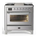 ILVE Majestic III 36-inch Dual Fuel Range with 5 Liquid Propane Burner, Griddle and Triple Glass Door Electric Oven in Stainless Steel with Chrome Trim (UM36FNR3SSCLP)