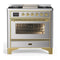 ILVE Majestic III 36-inch Dual Fuel Range with 6 Natural Gas Burner, Griddle and Triple Glass Door Electric Oven in Stainless Steel with Brass Trim (UM36FNR3SSG)