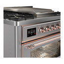 ILVE Majestic III 36-inch Dual Fuel Range with 5 Liquid Propane Burner, Griddle and Triple Glass Door Electric Oven in Stainless Steel with Copper Trim (UM36FNR3SSPLP)