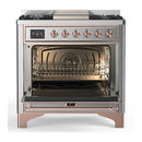 ILVE Majestic III 36-inch Dual Fuel Range with 6 Natural Gas Burner, Griddle and Triple Glass Door Electric Oven in Stainless Steel with Copper Trim (UM36FNR3SSP)