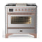 ILVE Majestic III 36-inch Dual Fuel Range with 5 Liquid Propane Burner, Griddle and Triple Glass Door Electric Oven in Stainless Steel with Copper Trim (UM36FNR3SSPLP)