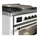 ILVE Majestic III 36-inch Dual Fuel Range with 6 Natural Gas Burner, Griddle and Triple Glass Door Electric Oven in White with Burnished Trim (UM36FNR3WHB)